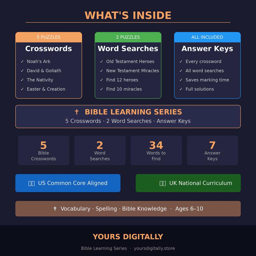 Bible Story Crosswords & Word Searches — Puzzle Activity Sheets PDF