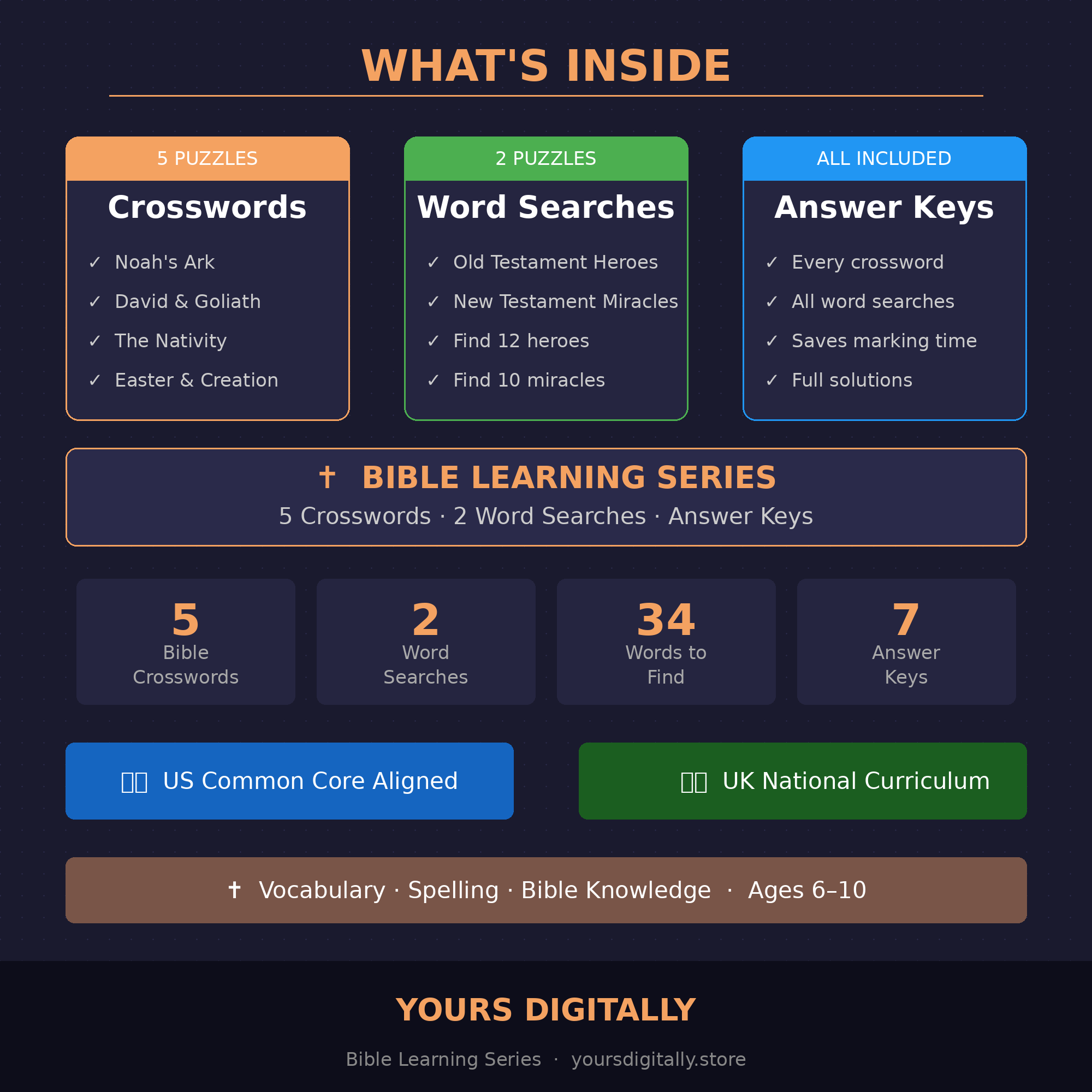 Bible Story Crosswords & Word Searches — Puzzle Activity Sheets PDF