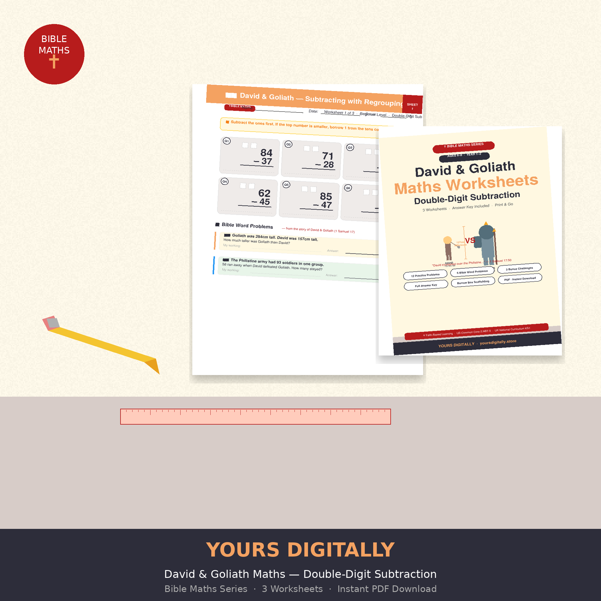David & Goliath Maths Worksheets — Double-Digit Subtraction PDF