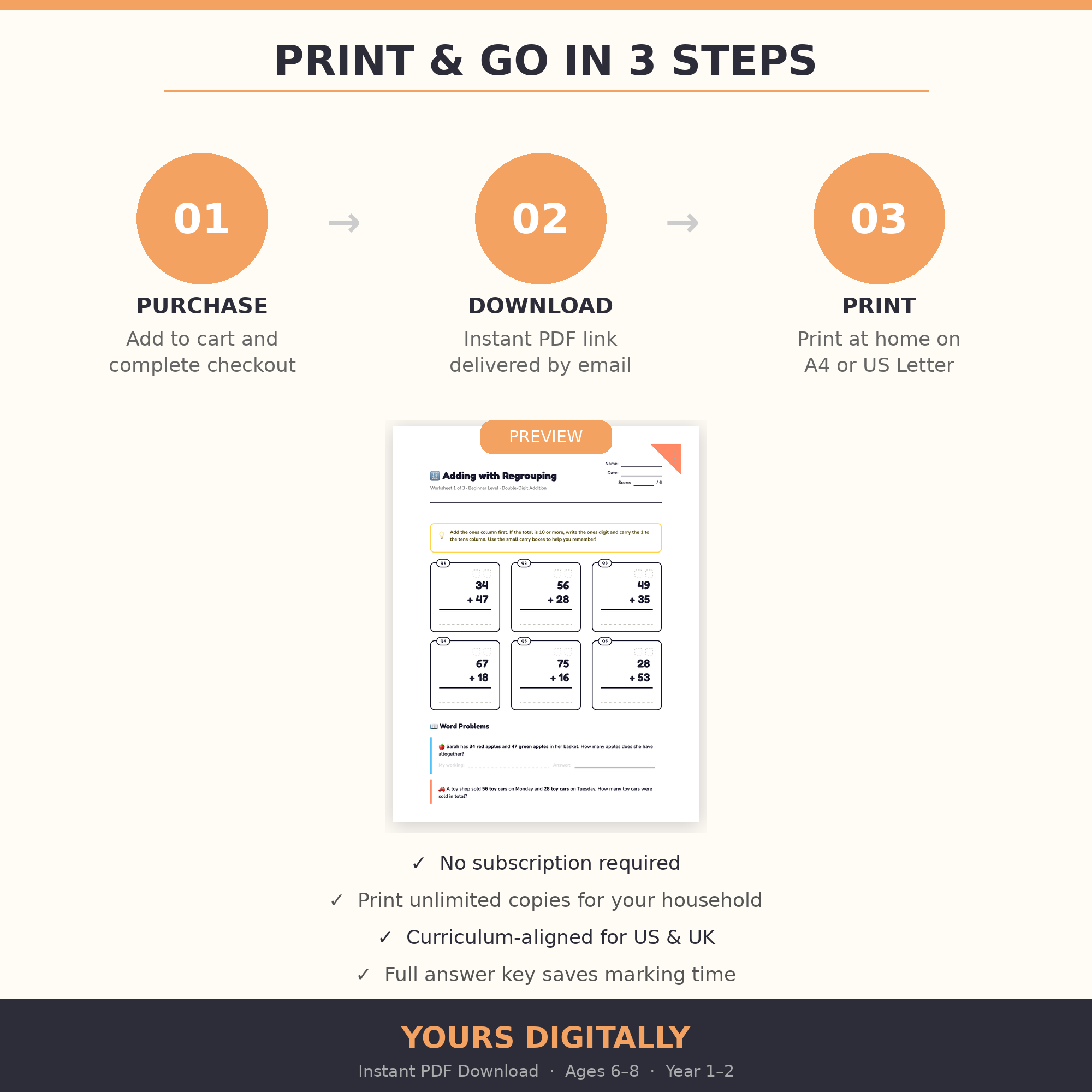 Double-Digit Addition Worksheets — Regrouping PDF